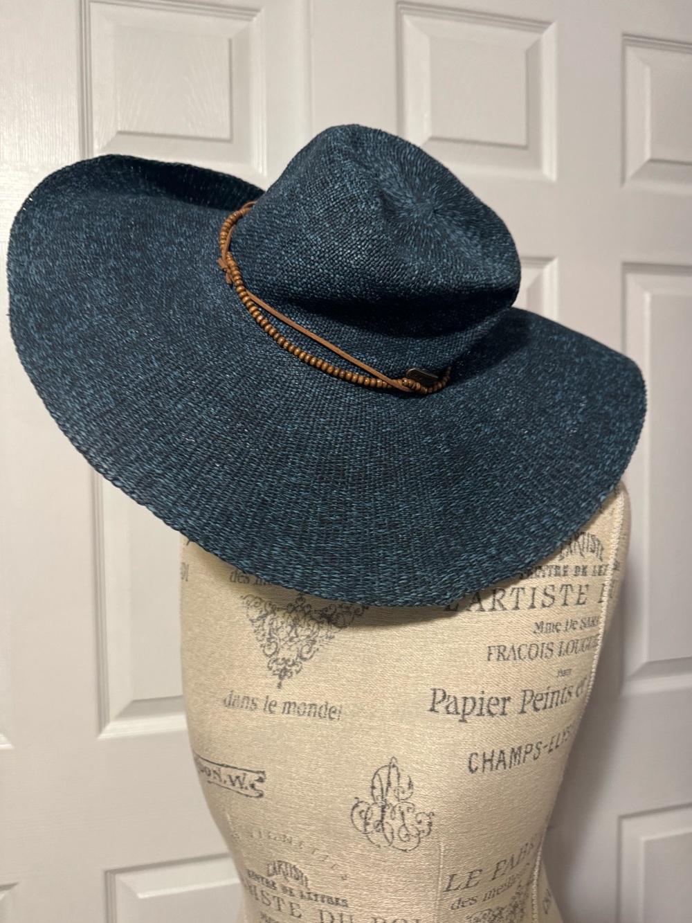 Ron Jon Teal Wide-Brim Straw Sun Hat with Bead Trim